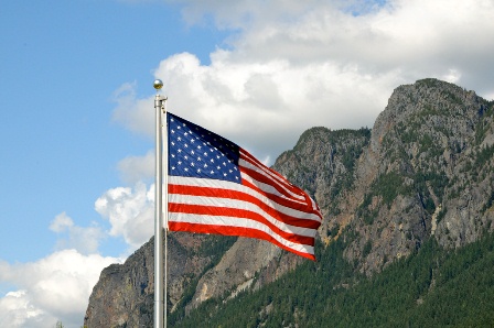 Flag in front of Mt Si